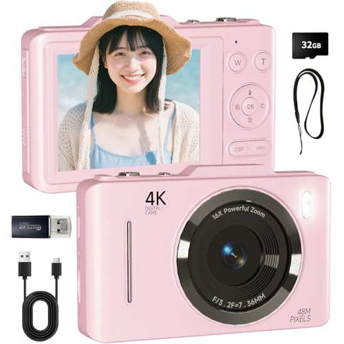 SRVR デジタルカメラ 4K 6800万画素 メモリーカード付属(32GB Micro SDカード&ストラップ) プロ仕様の4K動画と48MP高精細写真を撮影可能 デジタルカメラ|OTG対応でスマホへの直接転送が瞬時|初心者向け安心のオートモード搭載、手