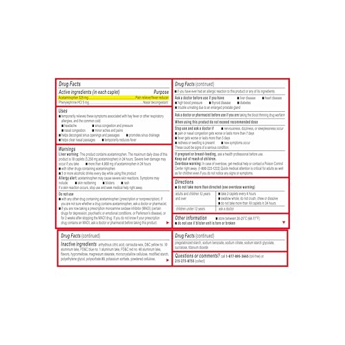 Tylenol JJ-2320 Sinus + Headache Daytime Non-Drowsy Relief Caplets, Acetaminophen 325Mg, Nasal Decongestant For Sinus Pressure thumb #6
