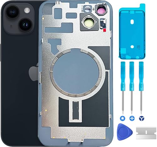 ABUSVEX Original Back Glass Cover Battery Door Replacement & Waterproof Tape, Pre-Installed Camera Frame for iPhone 14 Plus All Carriers Repair 14 Plus Tool (Black)
