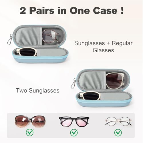 Image of Double Eyeglasses Case, Dual Glasses Sunglasses Organizer with Zipper Closure, Eyewear Storage Box for Men Women Travel