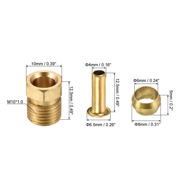 Tool parts 4mm Hole Diameter Brass Compression Sleeve Ferrule Ring