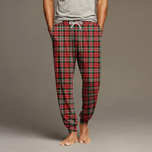 Mens Pajama Pants Comfortable Drawstring Pants Wide Leg With Pockets Comfy Breathable Checkered Trousers Sleep Bottom2