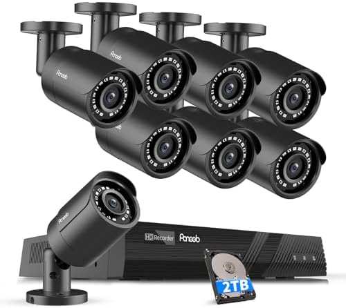 PANOOB PoE Security Camera System 4K, 8X 8MP Wired Outdoor Home Surveillance IP PoE Cameras with AI Human Vehicle Detection, Remote Access, Built-in Mic, 4K 8 Channel PoE NVR 2TB HDD, PB37F30808-8M