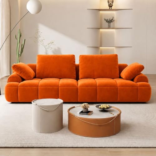 Image of LEGACY OF COMFORT Irmak 85.83'' Upholstered 3 Seater Sofa Three Seater Sofa for Living Room Hotels & Offices (Orange)