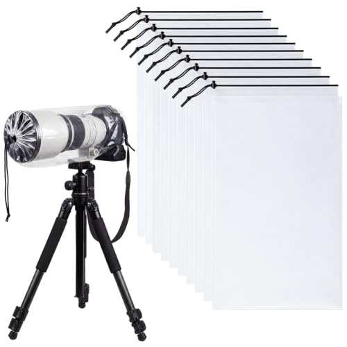 Sabary 10 Pack Clear Camera Rain Covers Waterproof Dustproof PE Lens DSLR Camera Raincoat Protector Gear with Drawstring Closure, Fits Lenses up to 18 Inch, Outdoor Photography & Travel Protection