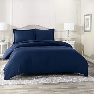 DECOREZA 240TC Microfiber Solid Bedsheets for Double Bed Queen Size with 2 Pillow Covers for Home-Hotels-Hospital-Bedroom (Navy Blue)