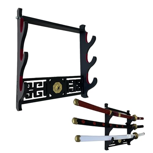 Z-fiber Sword Wall Mount Sword Holder Display Stand Padded Katana Wakizashi Genji and Samurai Swords Gossip Pattern,3 Tier