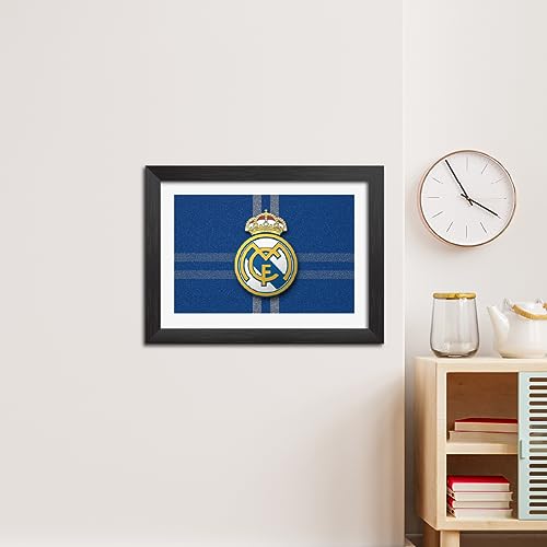 Image of TenorArts Real Madrid Football Club Poster 3D Leather Textured Logo Laminated Photo Frame Painting with Matt Finish Black Textures(12 inches x 9inches)