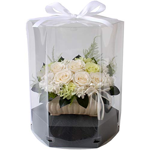 プリザーブドフラワー 枯れない お花 クリアケース六角L 付き/仏花/葉月 はづき お供え 花 お悔み用 お彼岸 お盆 生花 供花 献花 仏壇用 新盆 初盆 アレンジメント アレンジ リボン付き