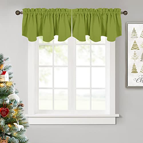 NICETOWN Farmhouse Valance for Kitchen Window - 52 inches by 18 inches Thermal Insulated Scalloped Rod Pocket Kitchen Curtain Tiers Drapery Panel for