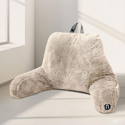 Nestl Fur Reading Pillow, Stylish Back Pillow for Bed Sitting Up, Faux Fur Bed Chair Pillow with Arms, Reading Pillows for Sitting in Bed Adult & Kids, Sit Up...