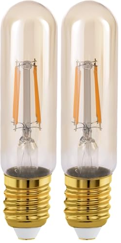 Eglo LED E27, bombilla ámbar vintage en forma de bastón, tubo de luz para iluminación retro, 4 vatios (equivalente a 26 vatios), 270 lúmenes, blanco cálido, 2200k, Edison T32, Ø 3,2 cm (Paquete de 2)