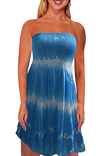 Image of Zyyfly Strapless Dress for Women Summer Beach Boho Smocked Tube Top Dress