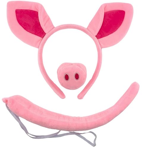 Pig Costume Pig Ears Headband Nose Tail for Halloween Cosplay Party