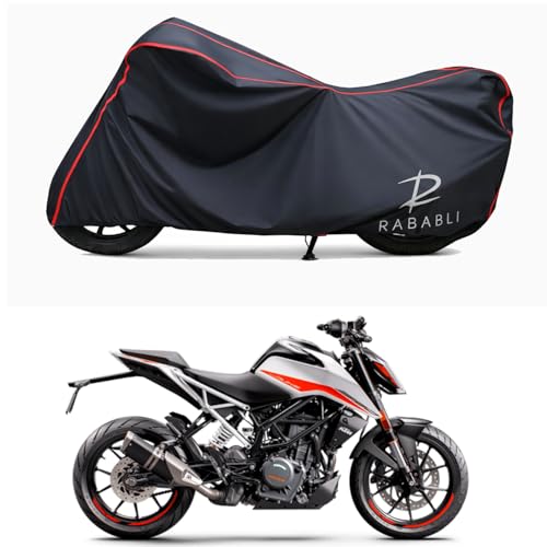 Image of Waterproof Bike Body Cover Compatible for | KTM 390 Duke BS6 | Taffeta Fabric, Red Piping Design, Bottom Elastic Fit | Dustproof, Sun UV & Rain Protection for All Bikes