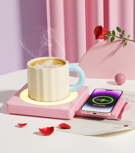 JOWHOL Pink Mug Warmer with Wireless Charging
