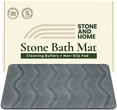 Stone and Home Stone Bath Mat - Diatomaceous Earth Bath Mat, Stone Bath Mat for Bathroom Shower Floor, Fast Drying Absorbing Stone Shower Mat - 15.4"x 23.6" Washable Bath Stone Slab with Modern Design