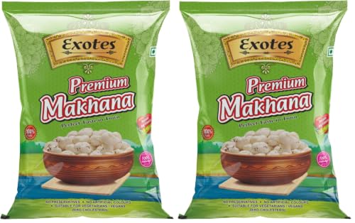 Image of Exotes Makhana 200 Grams Fit for Fasting Crunchy and Gluten-Free Fox Nuts Rich in Protein Ideal for Healthy Snacking Phool Makhana for Roasting & Cooking (Pack of 2)
