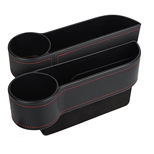 Juego de 2 organizadores de espacio para asiento de coche, cajas de almacenamiento para consola de asiento delantero, caja de bandejas automotrices para tarjetas de llaves, cuero sintético negro Cover