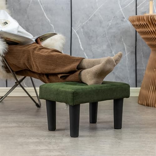 Image of CAROLMADE Ottoman Foot Rest, Suede Small Ottoman Foot Stool with Legs Modern Footstool Ottomans for Living Room Entryway Office, Green