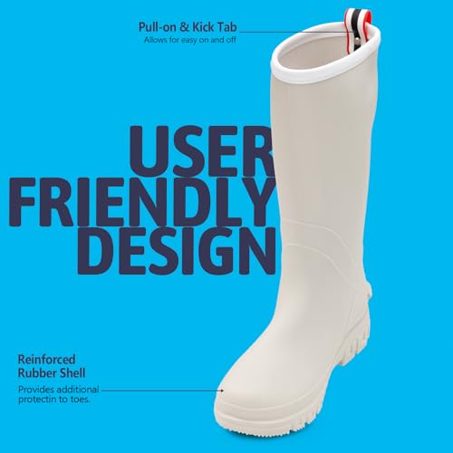 Image of rain boots women waterproof deck boots tall work boot comfortable Fishing boot lightweight chelsea bootie for Gardening Boating Camping Sailing white
