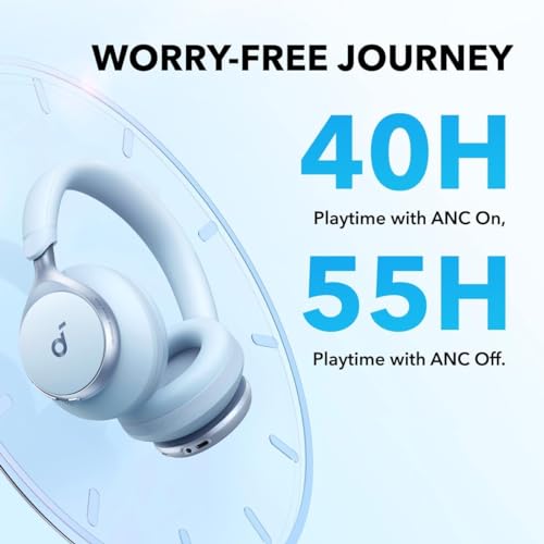 Image of Soundcore Anker Space One ANC Over-Ear Headphones, Blue, Renewed | Active Noise Cancelling, Comfortable Fit, 40H ANC Playtime, App Control, LDAC Hi-Res, Clear Call, Bluetooth 5.3, Travel-Ready