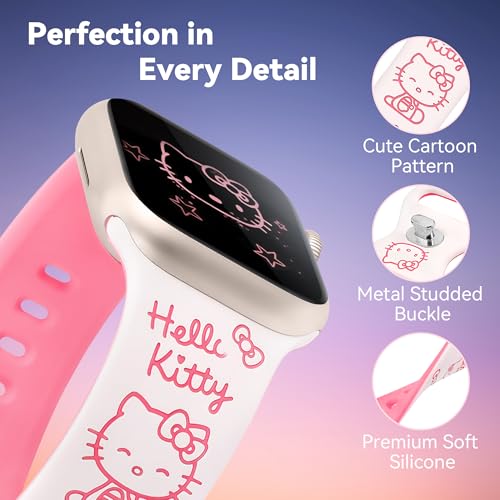 Image of Cute Cat Engraved Band Compatible with Apple Watch Bands for Women | Funny Cartoon Pattern Soft Silicone Sport Strap for iWatch Series 11 10 9 8 7 6 5 4 SE /Ultra 3 2 1 /40 38 41 42 46 45 44 49mm