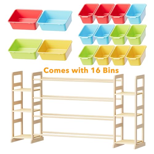 Image of SpaceAid Toy Storage Organizer with 6 Shelves and 16 Bins, Toy Organizers Storage Bookshelf, Kids Bin Shelf Toys Box Bookcase for Bedroom Playroom Organization Room Decor, Multi-Colored