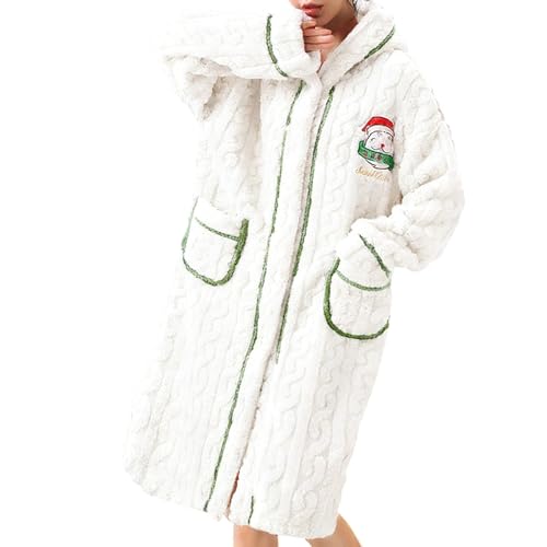 Albornoz de con capucha acogedor forro polar bolsillos abrigado para temporada otoño invierno (White, L) #87