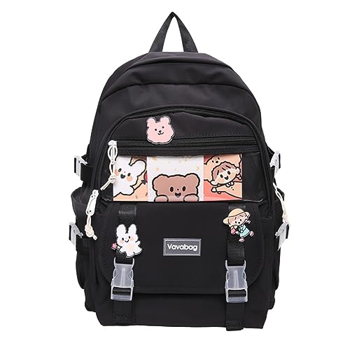 Cute Backpack Kawaii Backpack for School Aesthetic Backpack Kawaii School Supplies Cute Backpacks with Accessories (Black)