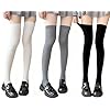 3Pairs Knee High Socks for Women, Thigh High Socks Leg Warmers for Grils, Solid Long Scocks Over Knee for Daily Outfits. (Black&White&Gray)
