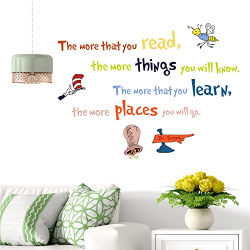 Buiory Removable Colorful Dr. Seuss Inspirational Quotes Wall Decal Learning Education Saying Wall Stickers Motivational Lettering Wall Art Decor For Kids Teens Bedroom Study Room Nursery Classroom (The More That) #TOP6