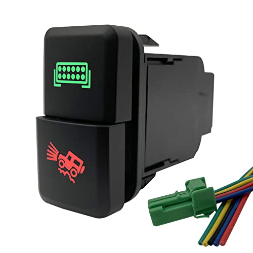 Image of Led Light Bar & Off-Road Lights On-Off Dual Push Button Switch with Wiring Connector Red & Green Led Backlit Push Switch for Toyota Car Toyota Tacoma 4Runner Highlander 3A /12V (1.54'' X 0.83'')