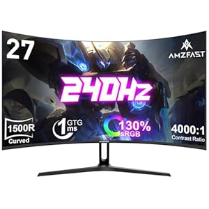 Amzfast Curved Gaming Monitor 27 Zoll, 240Hz(DP), FHD(1920x1080), sRGB 130%, DCI-P3 98%, VA Panel 1500R, 1ms GtG, Adaptive Sync, Eye-Care, VESA 100x100, HDMI 2.0/DP 1.4 mit DP-Kabel - AMZG27C1 Pro