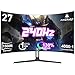 Amzfast Curved Gaming Monitor 27 Zoll, 240Hz(DP), FHD(1920x1080), sRGB 130%, DCI-P3 98%, VA Panel 1500R, 1ms GtG, Adaptive Sync, Eye-Care, VESA 100x100, HDMI 2.0/DP 1.4 mit DP-Kabel - AMZG27C1 Pro
