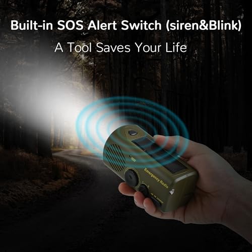 URPRO Emergency Solar Radio, Portable Hand Crank Radio with AM/FM, 1200 mAh Rechargeable Power Bank, SOS Alarm, LED Torch Dynamo Radio, USB Mobile Phone Charger for Outdoor Camping and Hiking - Thumbnail 5