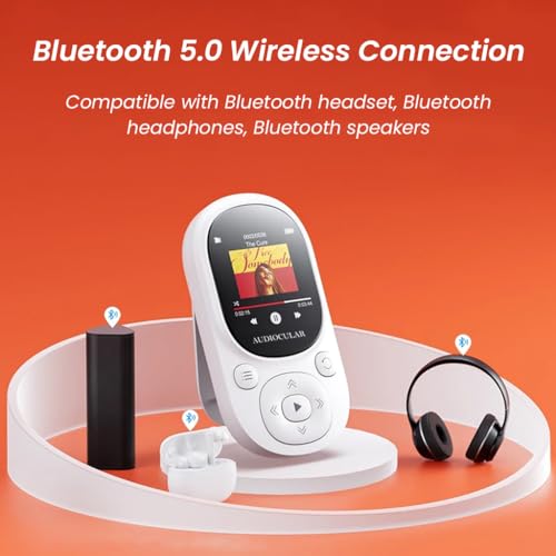 Image of AUDIOCULAR M11 32GB Mp3 Player with Clip, Portable, Mini, Bluetooth Digital Music Player Support Upto128GB External Storage, Pedometer, FM Radio, Voice Recorder, E-Book, Stopwatch (32GB - White)