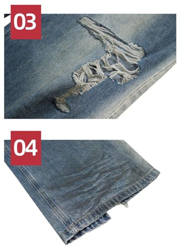 Men Jeans Frayed Damaged Hole Baggy Wide Leg Jeans Streetwear Denim Trousers Cargo Pants3