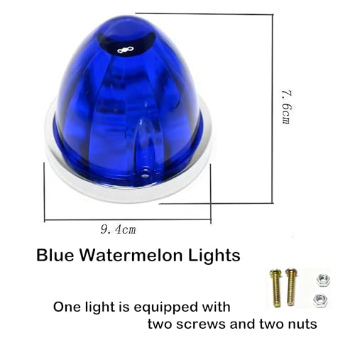 Image of Watermelon Lights, Clear Lens LED Side Marker Turn Signal Lights, Watermelon-Shaped Side Marker Tail Top Cap Roof Lights for Trailer Truck Semi-trailer Heavy-duty Truck (2, Blue)