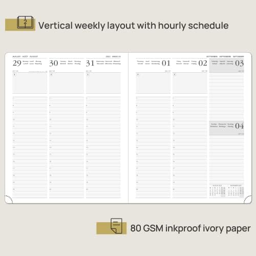 POPRUN 2023 Diary Vertical Week to View 26.5 x 21.5 cm, Weekly Planner 2023 with appointment (Sep'22 to Dec'23), Vegan Leather Soft Cover, FSC® -certified Paper, Black