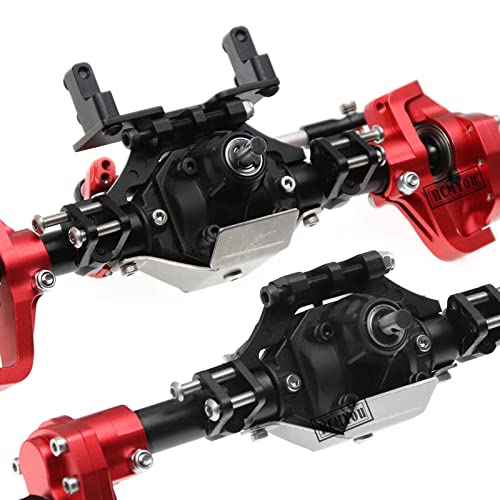 Rcmyou Rc Axle Metal Front Rear Portal Axle With Protector Upgrades Part For 1:10 Axial Scx10 & Scx10 Ii 90046 90047 Crawler Car Hops Up (Red & Black) #TOP3