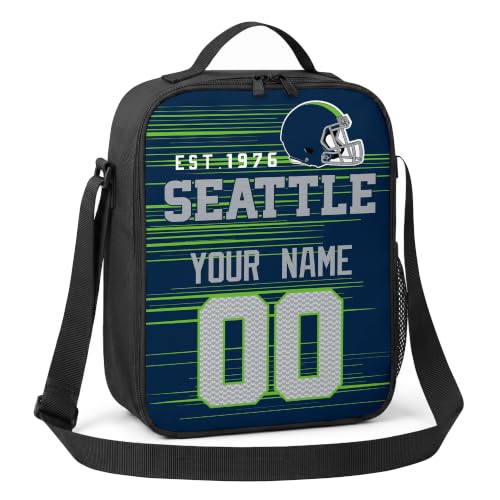 Image of Seattle Lunch Bag Custom Name and Number Personalized Gifts | Custom Personalized Lunch Box for Men Women