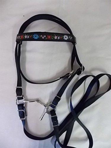 Party Ponies Miniature Horse/SM Pony Custom Floral Black Nylon Bridle