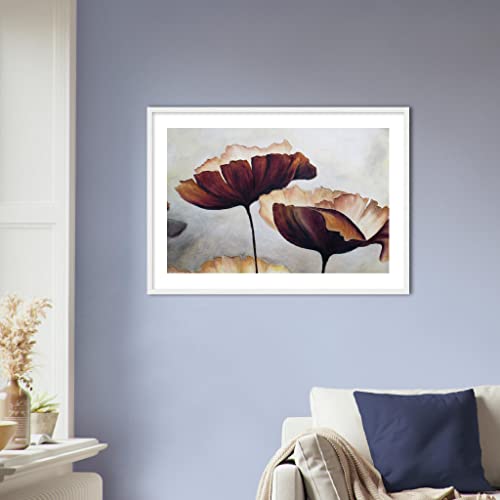 Art mural floral aquarelle fleur marron cadre bois foncé 70x100cm - 5
