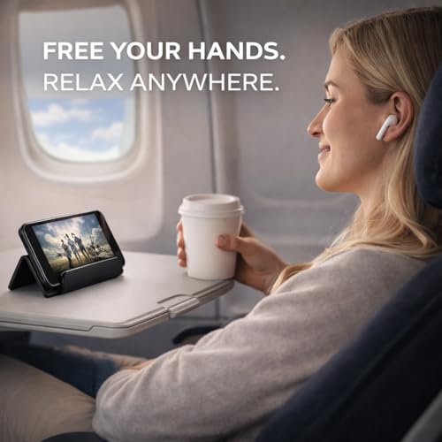 Image of Mizi Airplane Phone & Tablet Holder - Adjustable Flexible Flap Stand for Desk, Bed, Treadmill, Home, and Airplane Travel Essentials - Compatible with iPhone, Smartphones, and Tablets - Black