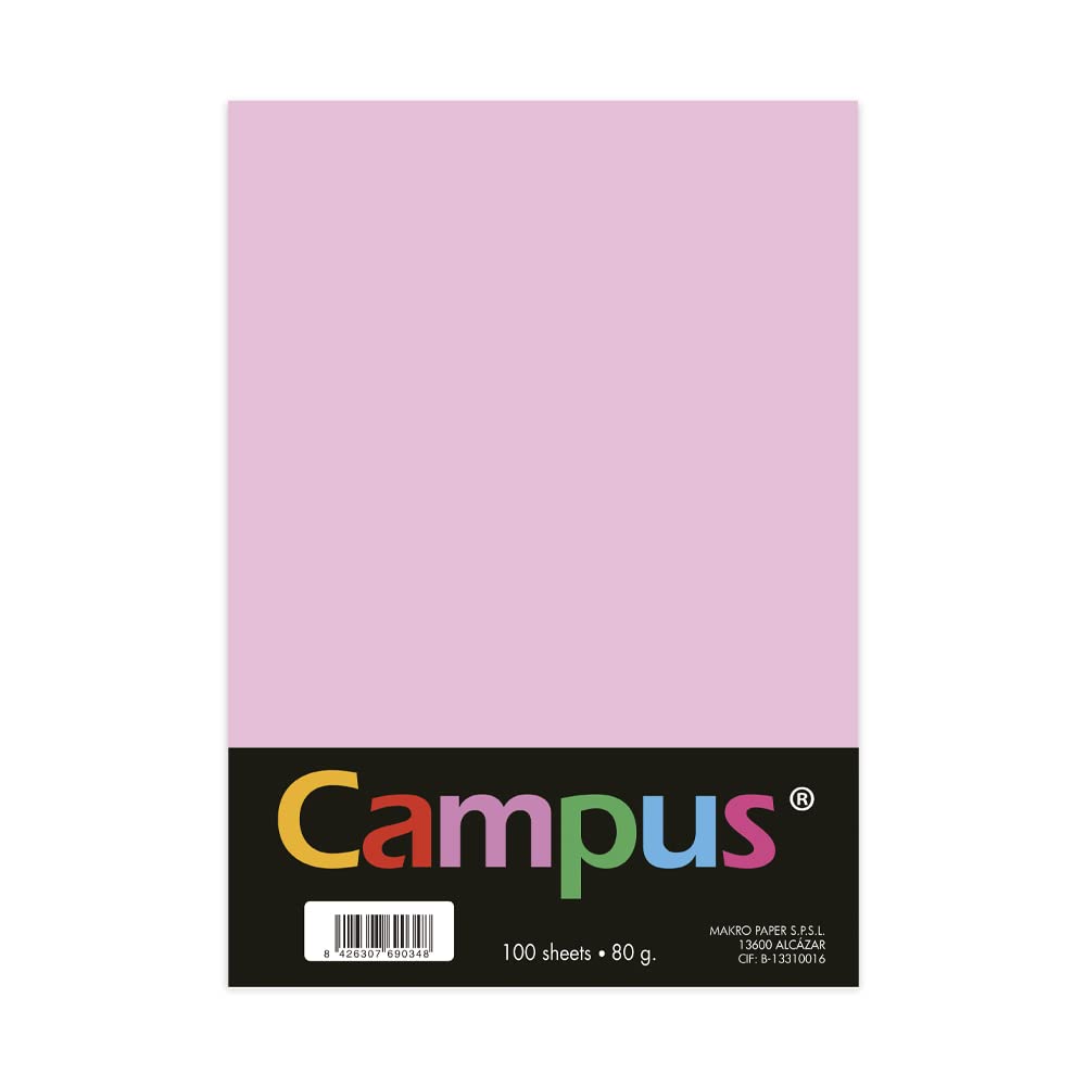 Campus - Coloured A4 Paper 80gsm 210x297mm Soft Touch A4 Paper Pack of 100 Ideal for Bookbinding, Office, Drawing and Crafting - Pink