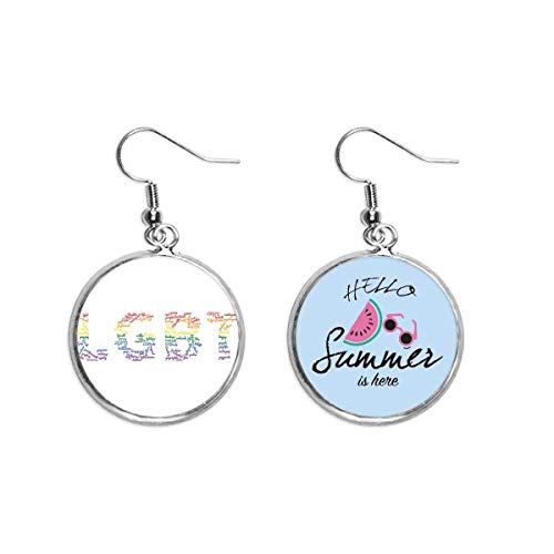 Pendientes de sandía arcoíris LGBT con patrón wordcloud estival para lóbulo