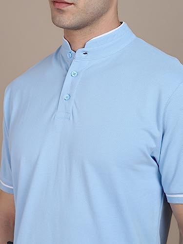 Image of Dennis Lingo Men's Cotton Solid Stand Collar Regular Fit T-Shirt