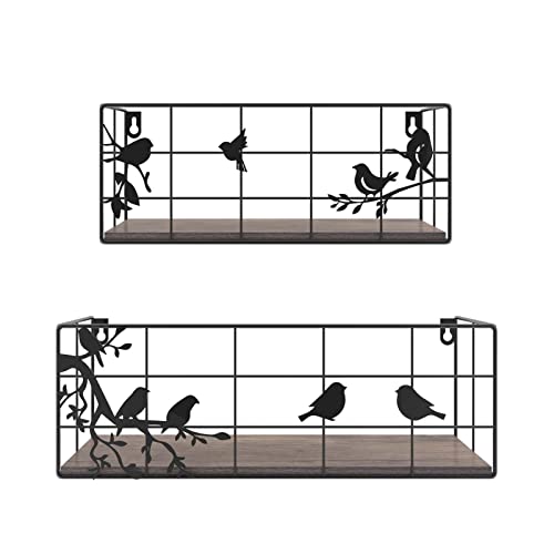 CRUGLA Floating Shelves Bird Wall Art Set of 2, Hanging Storage Wall Mount Mounted Shelf Forest Home Decor for Bathroom, Living Room, Bedroom, Kitchen, Home