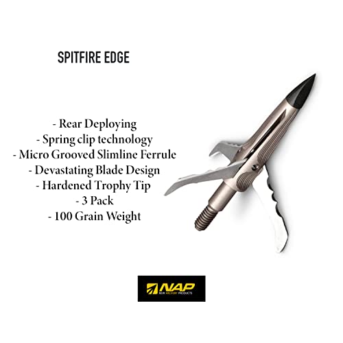 New Archery Products Spitfire Edge 100 Grain 1.75" Cutting Diameter 3-Blade Durable Precise Rear-Deploying Bow Hunting Broadhead - 3 Pack #TOP2